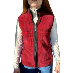Sherpa Fleece Vest Medium Red Black 100% Cotton Plaid Herringbone Kendra Scott